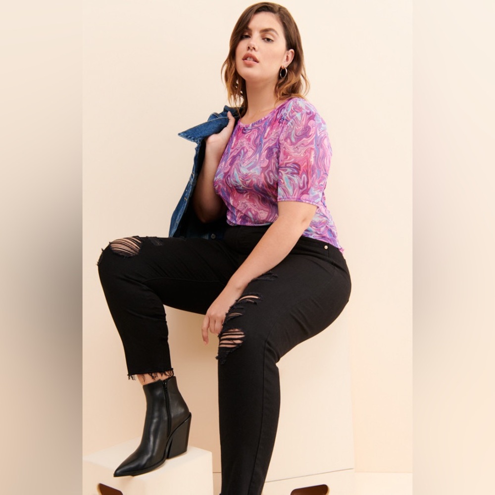 Daisy Street Marble Print Mesh Top Plus Size 3X